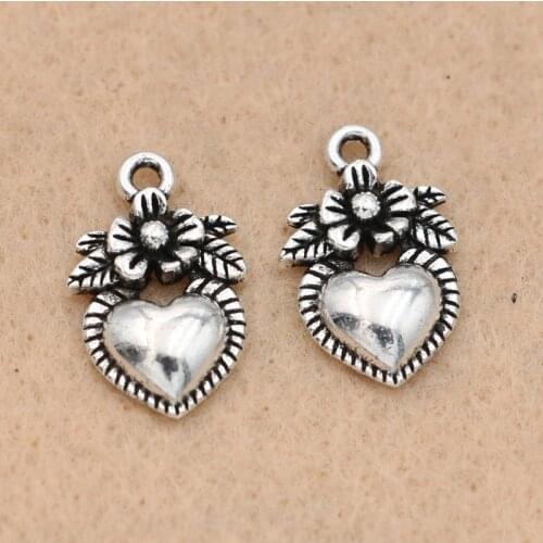 10pcs Antique Silver Plated Heart Flower Charms Pendants Jewelry Accessories Diy Jewelry Findings 18x12mm