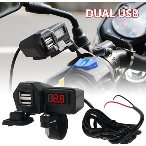 Motorcycle Cigarette Lighter 10-24V Dual USB Port Waterproof Motorbike Handlebar Phone Mobile Charger Adapter Fast Charging