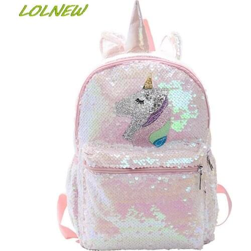 Unicorn Sequin Backpack Cartoon School Bag School Bookbag large capacity Book food Storage Double Shoulder Backpack Travel Bag