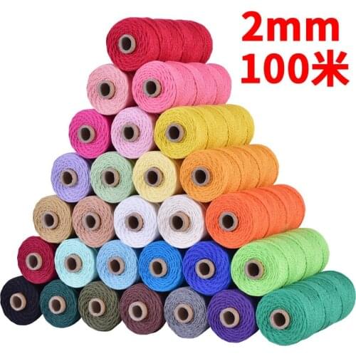 Handmade boho decor 2mm 100% Cotton Cord Colorful Cord Rope Twisted Macrame String DIY Home Wedding decoration supply 110yards