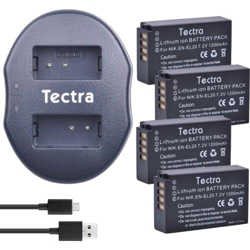 Tectra 4PCS EN-EL20 EN EL20 Replacement Li-ion Bateria + USB Dual Charger for Nikon 1 J1 J2 J3 S1 Camera Drop shipping z1