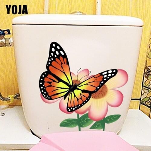 YOJA 21.9X21.9CM Butterfly On Flower Branch Lovely Cartoon Kids Rooms Wall Sticker Toilet Decal WC Decor T1-2024