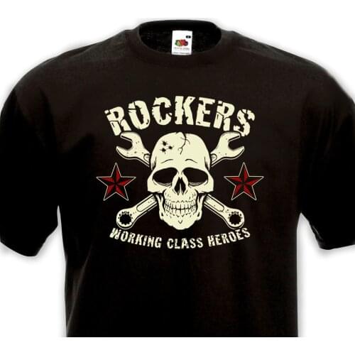 Funny Clothing Casual Short Sleeve T-Shirt ROCKERS WORKING CLASS HEROES - Rock'n'Roll Rockabilly Punk Rocker Skull T-shirt