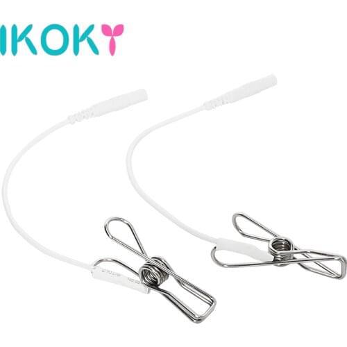 IKOKY 1 Pair Nipple Clamp Female Masturbation Electric Shock Breast Clips Clitoris Stimulator Adult Game Sex Toys for Women Men