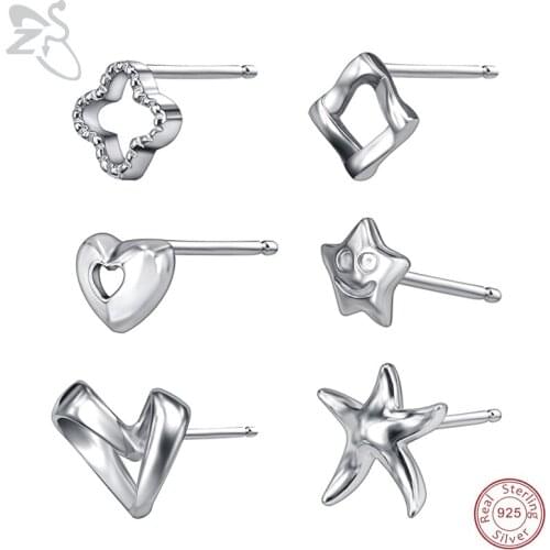 ZS Luxury 925 Sterling Silver Stud Earrings for Women Fashion Jewelry Trendy Heart Earrings Cute Ear Stud Pendientes Mujer Moda