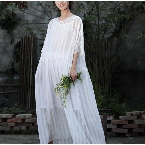 2020 Japanese Mori Girl Korean Summer Women White Dress O Neck Original Striped A-Line Dress Short Sleeve Elegant Sweet Dresses