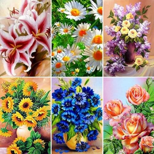 2020 Meian Flower paint with diamond Beautiful Pink Lily embroidery diamond mosaic Flowers Diamond Painting Cross Stitch Mosaic