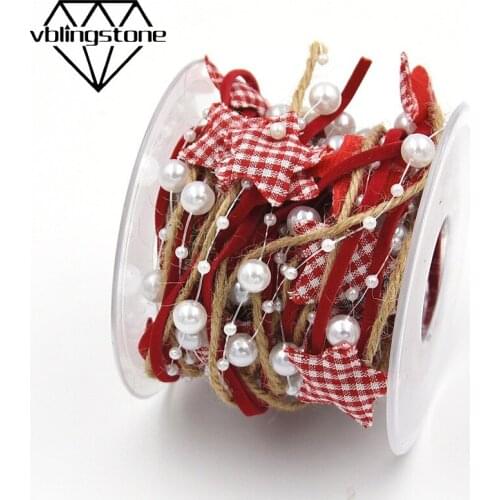 5m/Roll Red Ribbon With Star Pearl For Christmas Decoration Star Bead Chain Decorative Ribbon Gift Wrapping Accessories DIY Tree