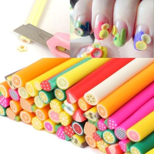 50Pcs/Lot 3D Nail Art Fruit Pattern Manicure Fimo Canes Sticks Rods Stickers Gel Tip