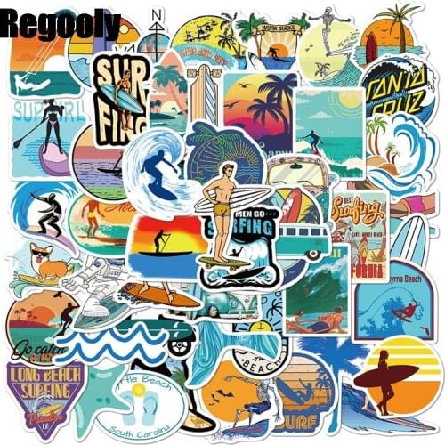50pcs Beach surfing summer Scrapbooking Stickers Packs Waterproof Skateboard Luggage Motorcycle Guitar Graffiti decals pasters