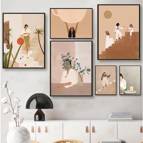 Abstract Fashion Elegant Girl Stairs Art Prints And Posters Minimalist Nordic Wall Art Canvas Paintings Living Room Home Decor