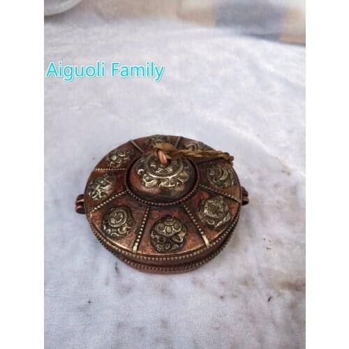 Diameter 9CM!!!Nepal/Asian antique Tibet Old Handwork 1 Pair Copper Bell With Box Statue From Traditional Tibetan Handicrafts 01