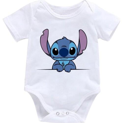Disney Lilo & Stitch Funny Cartoon Newborn Jumpsuit Harajuku Cute Graphic Kawaii Print Baby Romper Infant Bodysuit Top Dropship