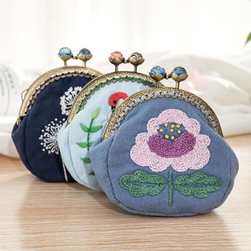 DIY Beautiful Coin Purse Wallet Fabric Storage Bag Embroidery Materials Kits Needlework Sewing Women Gift
