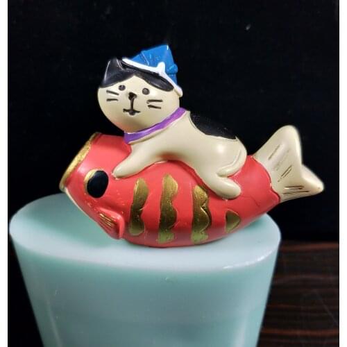 DW0172 PRZY Silicone Mold Fondant Mould Resin Clay Mold Embed Molds Cat Riding a Fish Ornaments Silicone Eco-friendly