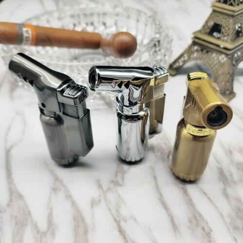 Windproof Cigarette lighter Metal Gas lighter elbow Cigar Butane Torch lighter Turbo Jet 1300 C Firepower fierce Blue flame