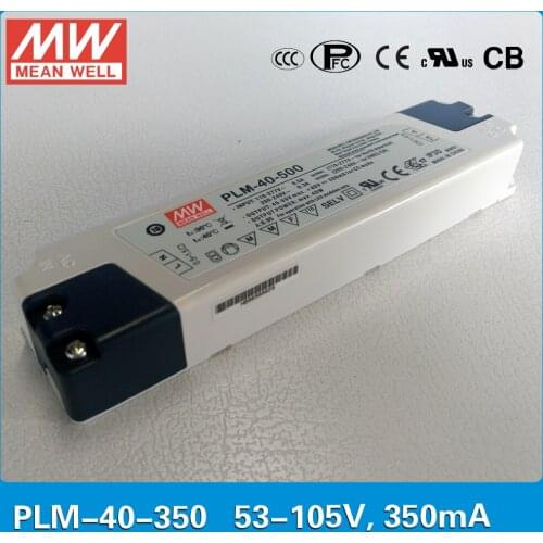 Original MEAN WELL PFC LED power supply PLM-40-350 36.75W 350mA 53~105V with three-step analog dimming input 110~295VAC