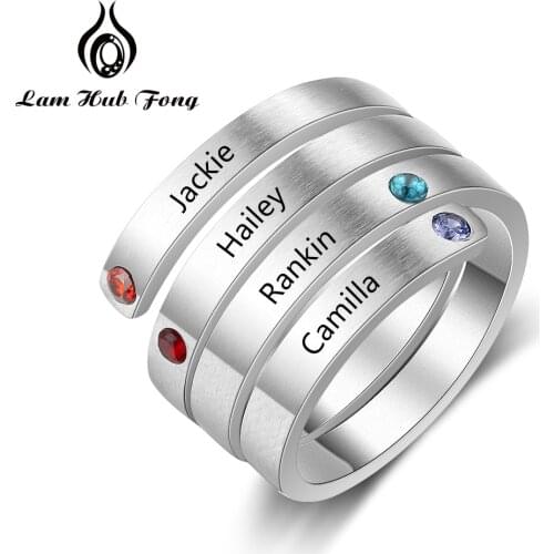 Custom Mother Ring Personalized Birthstone CZ Ring Engraved 4 Name Ring Family Jewelry Birthday Gift for Women(Lam Hub Fong)