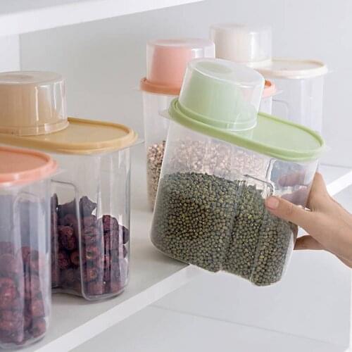1.9L-2.5L Dried Grains Tank Food Storage Box Plastic Clear Container Set Pour Lids Kitchen Storage Bottles Sealed Transparent