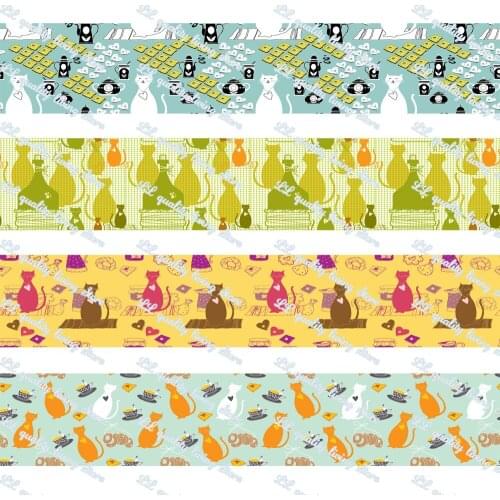 WL 22mm/25mm/38mm/75mm Cat Printing Grosgrain Ribbon Gift Wrapping Bow Party Decoration Craft Supplies Wholesale Animal Collar