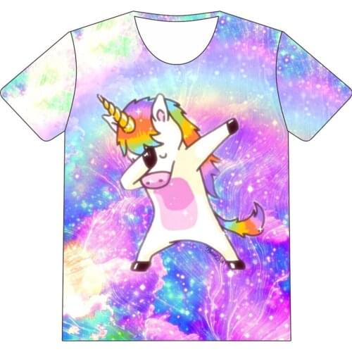 Colorful Dabbing Unicorn Printed Cartoon T-shirt kids T shirt Children Short Sleeve Tshirts Boys Girls O-Neck Tops Tee Shirts