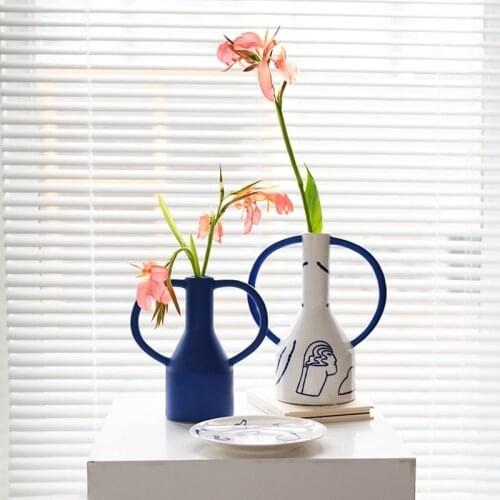 Nordic Simple Klein Blue Creative Binaural Ceramic Vase Decoration Living Room Space Art Life Decoration Dried Flower Vase