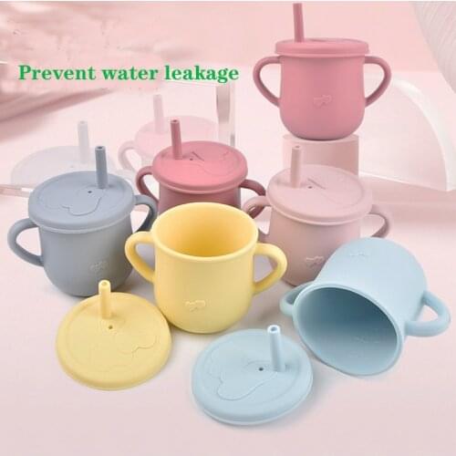 Food Grade Water Cup Baby Learning Drinkware Childrens Silicone Drinking Straw Water Cups Baby Silicone Learning Cup 200ml