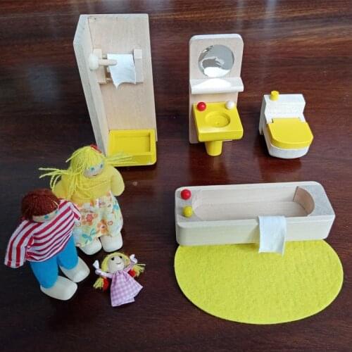 Miniature Doll House Furniture Wooden Toys DIY Bed Bathroom Kitchen Cute Simulation Small Furniture Set Play House Girl Gift