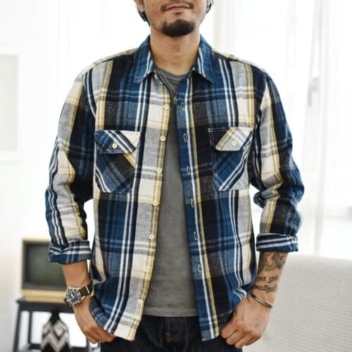 SauceZhan Mens Shirts Long Sleeve Shirt Thicken Autumn Shirt Vintage Plaid Shirt Cotton Casual Work Shirt