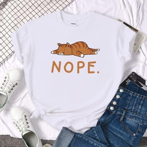 Nope Cat Cartoon Funny Print T-Shirts Women Fashion Breathable Tshirt Loose Summer Shirts Fashion Tee Clothes Loose Womens Tops