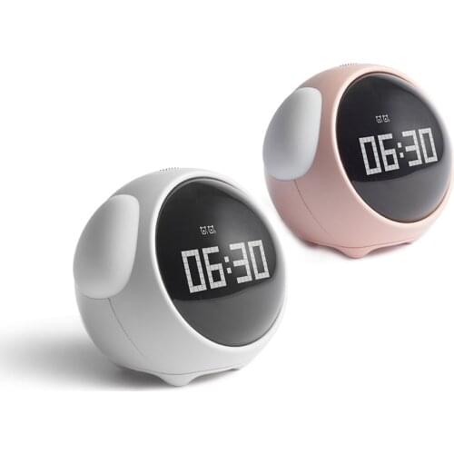 2021 New Cute Expression Alarm Clock Multifunctional Bedside Voice Control Night Light Snooze Chargeable Child Alarm Clock