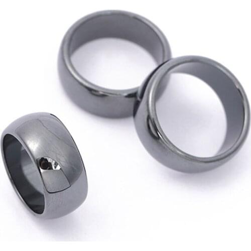 Flat Hematite Rings for Women Men Jewelry 6mm Non-magnetic High Quality Black Natural Stone Knuckels Hand Rings 6-12 Size