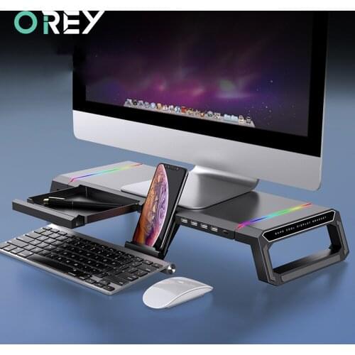 RGB Monitor Stand Riser With USB Hub Desktop Computer Laptop Holder Bracket For PC Gamer MacBook Support Notebook Laptop Stand