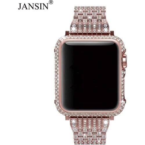 Luxury Diamond Case+Stainless Steel strap For Apple Watch Series 6 SE 5 4 3 bands cover iWatch 38mm 42mm 40/44mm bracelet women