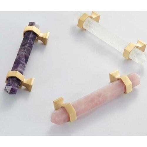 Luxury Natural Crystal+brass Handles Cabinet Knobs Dresser Knob Drawer Pulls Elegant Furniture Hardware