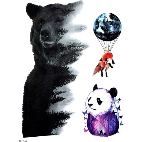 5pcs Black Bear And Panda Waterproof Temporary Tattoos Men Beauty Animals The Flash Tattoo Tatouage Temporaire Tatoo For Kids