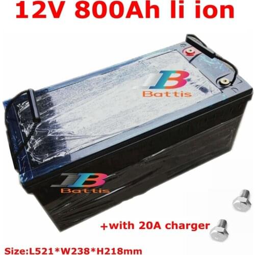 Waterproof li ion 12V 800AH lithium ion battery with BMS for golf cart backup power Solar energy storage MPPT + 20A Charger