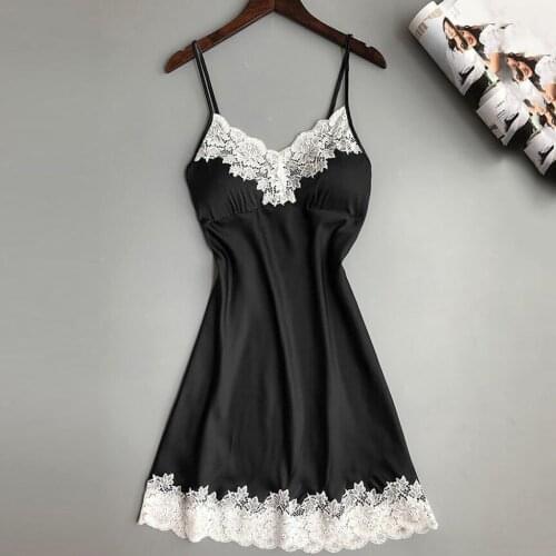 Women Nightgowns Sexy Nightwear Lace Patchwork Camisola Lingerie Nighty Wedding Silk Dress Sleep Wear Nightdress Clothes