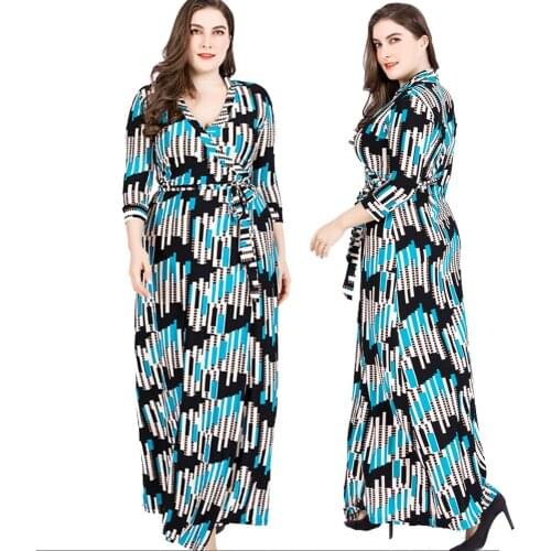 Women Plus Size Long Dress V-neck Wrap Printed Half Sleeve Boho Maxi Robe Arab Gown Casual Loose 2020 New Summer Vestido XL-6XL