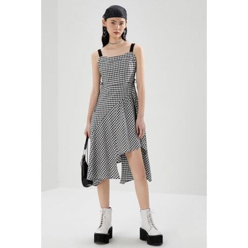 Dress 2021 Plaid Womens Summer Dress Patchwork Asymmetrical Casual Womens Dresses Sleeveless Camisole Summer Dress Woman 2021