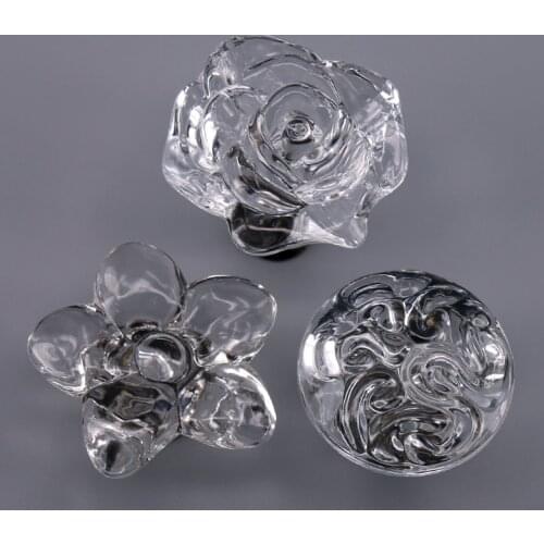 1PC Clear acrylic Flora Door Pull Handle Transparent Knobs Kitchen Cabinet Drawer knobs Home Decorating