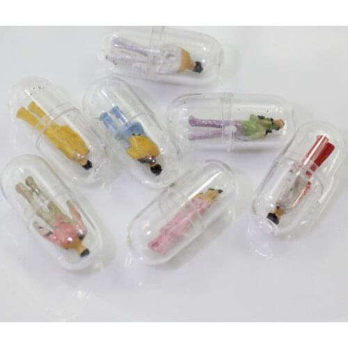 100/50pcs 24*10MM Kawaii Toy People Clear Pill Resin Transparent Capsule Charms Doll in Capsule Charms