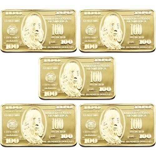 24k 999.9 Gold Bar Quality Gold Plated Metal Crafts Usd 100 Creative Fake Bars with Plastic Case Worth Collection 5pcs/lot
