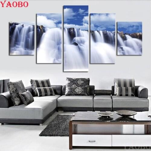 5d DIY Diamond Painting full square round Cross Stitch natural waterfall landscape Diamond Embroidery Diamonds mosaic set 5 pcs