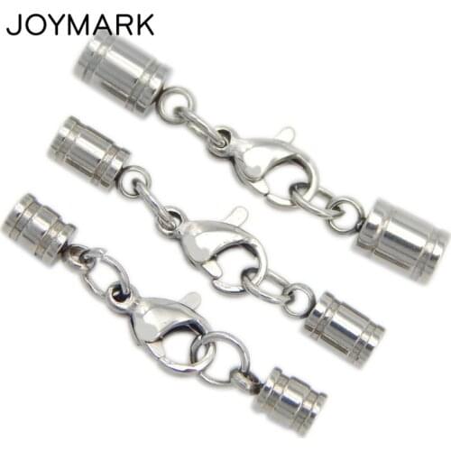 6 Sizes 2.2mm-6.0mm Stainless Steel Barrel Shape Round Cord End Caps Lobster Clasps Set DIY Jewelry Accessory Findings BXGC-054