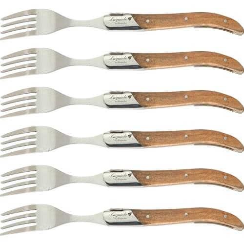 6pcs Stainless steel Laguiole Style Steak Forks Olivier Wood Handle Dinner Fork Restaurant Wedding Tableware Dinner Set 8.7inch