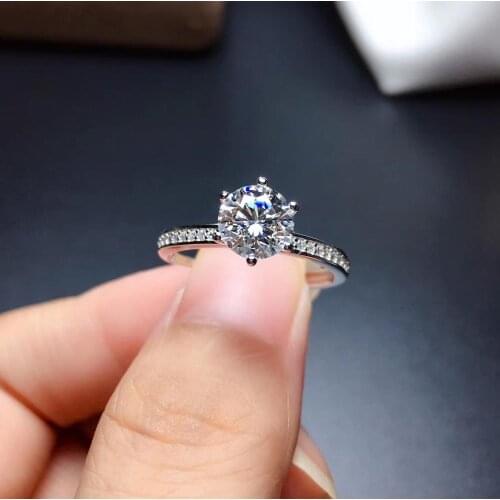 Crackling moissanite gem ring six claws women jewelry gift 925 sterling silver shiny better than diamond engagement ring wedding