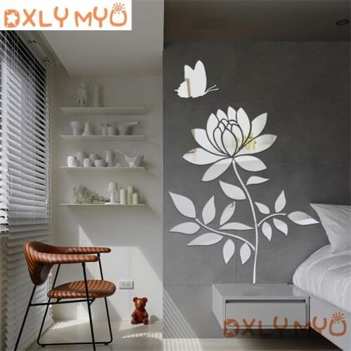 Lotus Flower Wall Sticker 3D Decorative Mirror Wall Stickers Living Room Bedroom Wall Decor Door Tile Refrigerator Sticker Mural