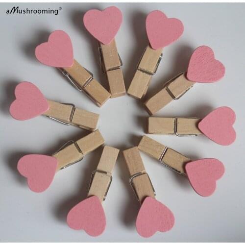 Mini Pink Heart Handmade Craft Wooden Clothespins Prefect for Baby Shower Party Event Wedding Decoration Accessories