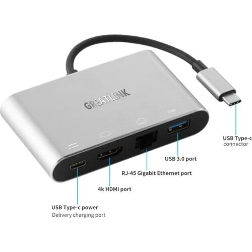 GREATLINK USB-C to HDMI C Digital AV Multiport Adapter USB Type C to HDMI USB Type-C to USB 3.0 Hub Ethernet Hub Female Charger
